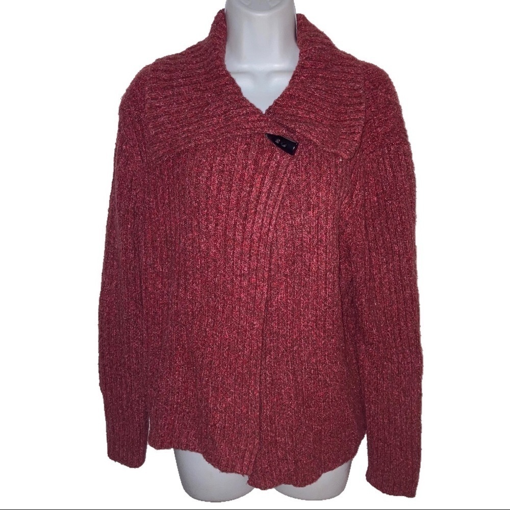 Heart of Palm One Button Cotton Blend Ribbed Cardigan XL